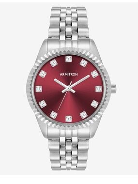 Armitron Silver Tone Bracelet Watch with Burgundy Sunray Dial